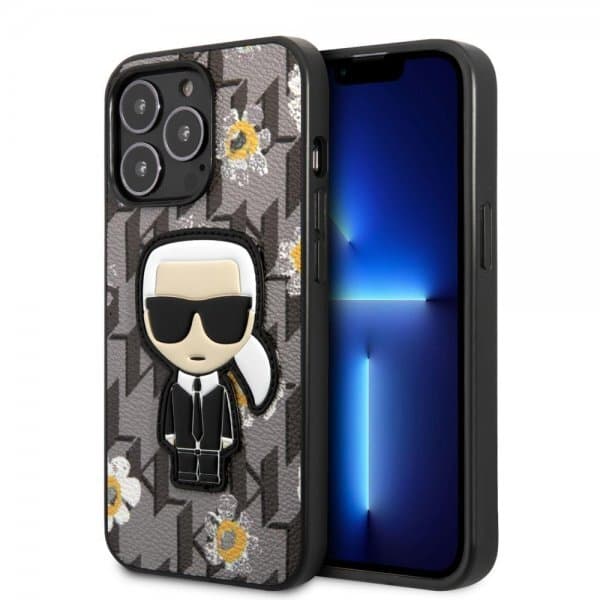 Karl Lagerfeld iPhone 13 Pro Max Skal Flower Monogram Iconic Patch Grå