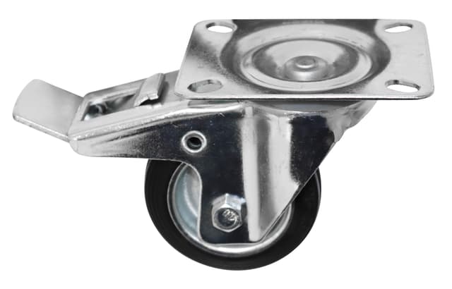 Transporthjul med plate og brems svart - 80 mm