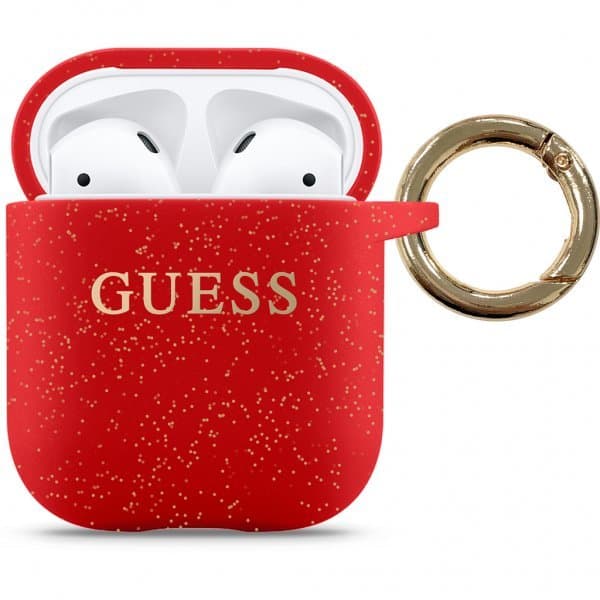 Guess AirPods (1/2) Skal Glitter Röd