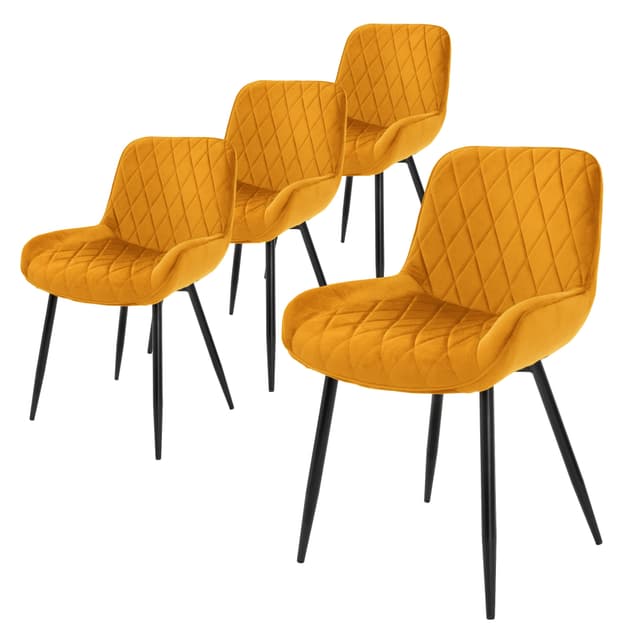 ML-Design Set 4x Senapsfärgade matstolar, svarta metallben