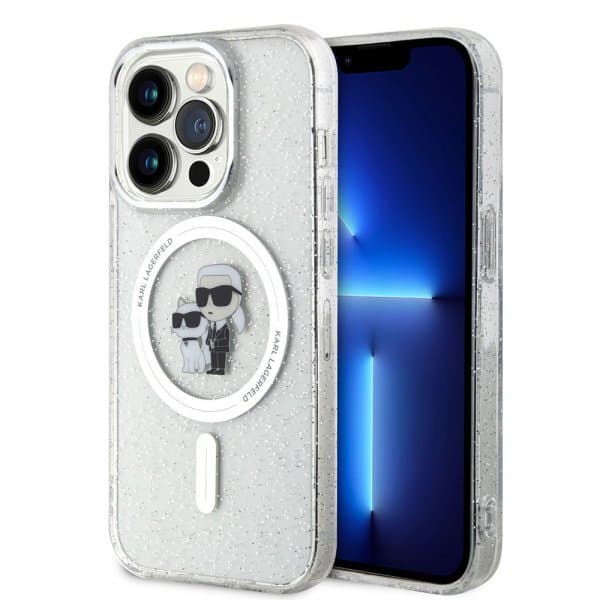 Karl Lagerfeld iPhone 15 Pro Skal Karl & Choupette Glitter MagSafe Transparent