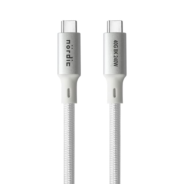 NÖRDIC 1m USB4 USB-C till C nylonflätad kabel PD3.1 med 240W snabbladdning 40G 8K60Hz 4K120Hz 5K60Hz 2x4K60Hz Emarker