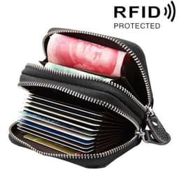 Svart plånbok i koläder med RFID-skydd och många praktiska fack