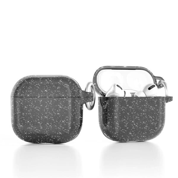 Glittrigt skyddsfodral till AirPods 4 med metallklämma - Svart