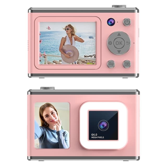 2,4"" Skärm Dual Lens Videoinspelning CCD Digitalkamera med 32GB kort + Läsare - Rosa