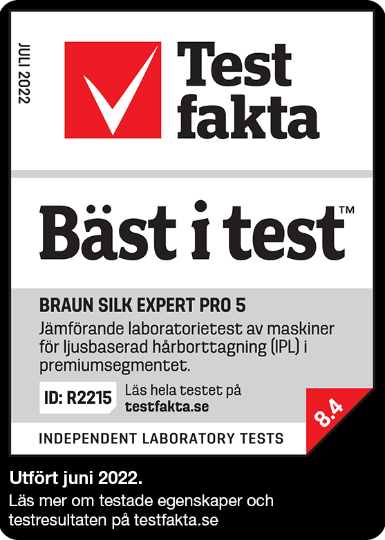 *Jämförande laboratorietest av 6 IPL-apparater i premiumsegmentet utfört i juni 2022. Läs mer om testade egenskaper och testresultaten på testfakta.se.