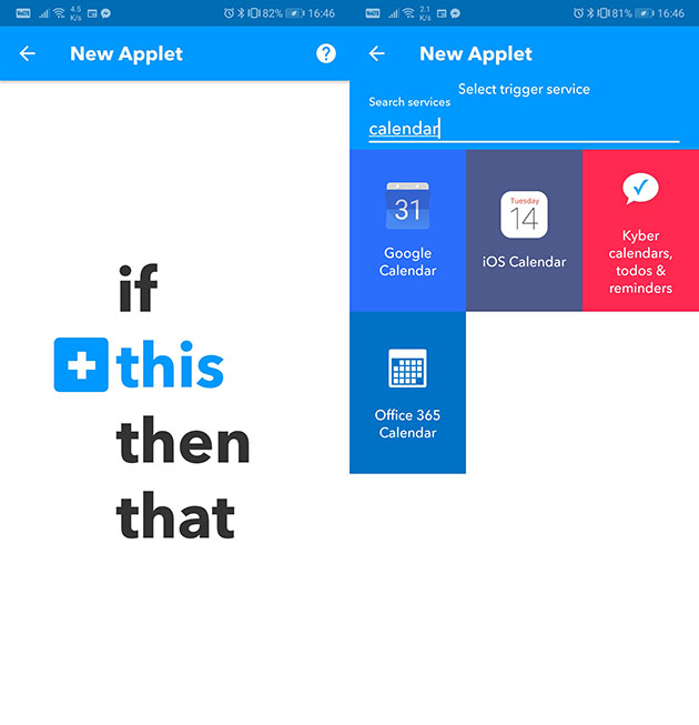 Synka dina kalendrar genom att använda IFTTT-programmet - Steg 1 En skärmavbild av IFTTT programmet som visar det första steget i hur du synkar din kalender