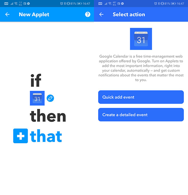 Synka dina kalendrar genom att använda IFTTT-programmet - Steg 3 En skärmavbild av IFTTT programmet som visar det tredje steget i hur du synkar din kalender