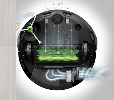 Närbild på Roomba i7 plus undre del iRobot Roomba i7+ har 10x högre sugstyrka