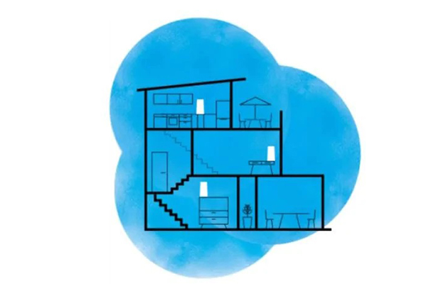 Stabilt nät i hela hemmet Illustration av ett trevåningshus