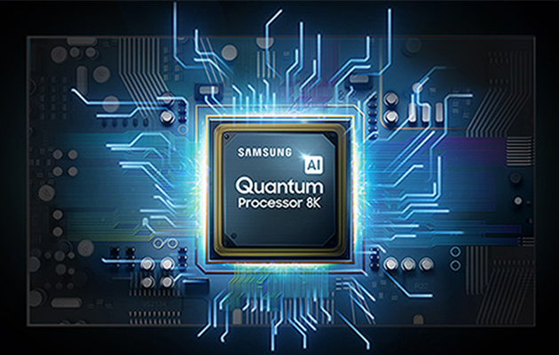 Quantum Processor 8K ger dig skarpare bilder och anpassar ljus och ljud efter rummet och innehållet på TV:n. Bild av Quantum Processor 8K-chip