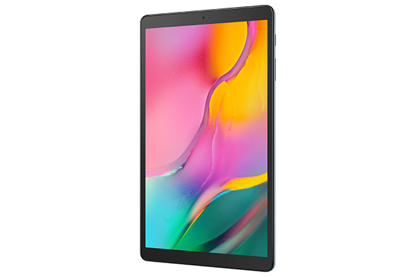 Samsung Galaxy Tab A Samsung Galaxy Tab A med flera färger på skärmen på en vit bakgrund
