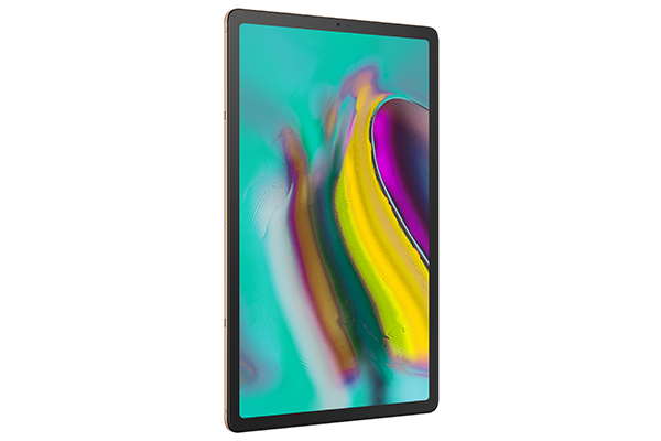 Samsung Galaxy Tab S5e Samsung Galaxy Tab S5e med flera olika färger på skärmen på en vit bakgrund