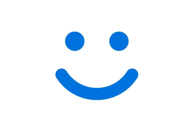 Windows Hello Blå smiley på en vit bakgrund