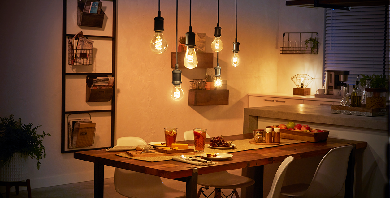 Meet the Hue Filament family Charming Filmament bulbs with glowing inner coil are perfect in every room.
