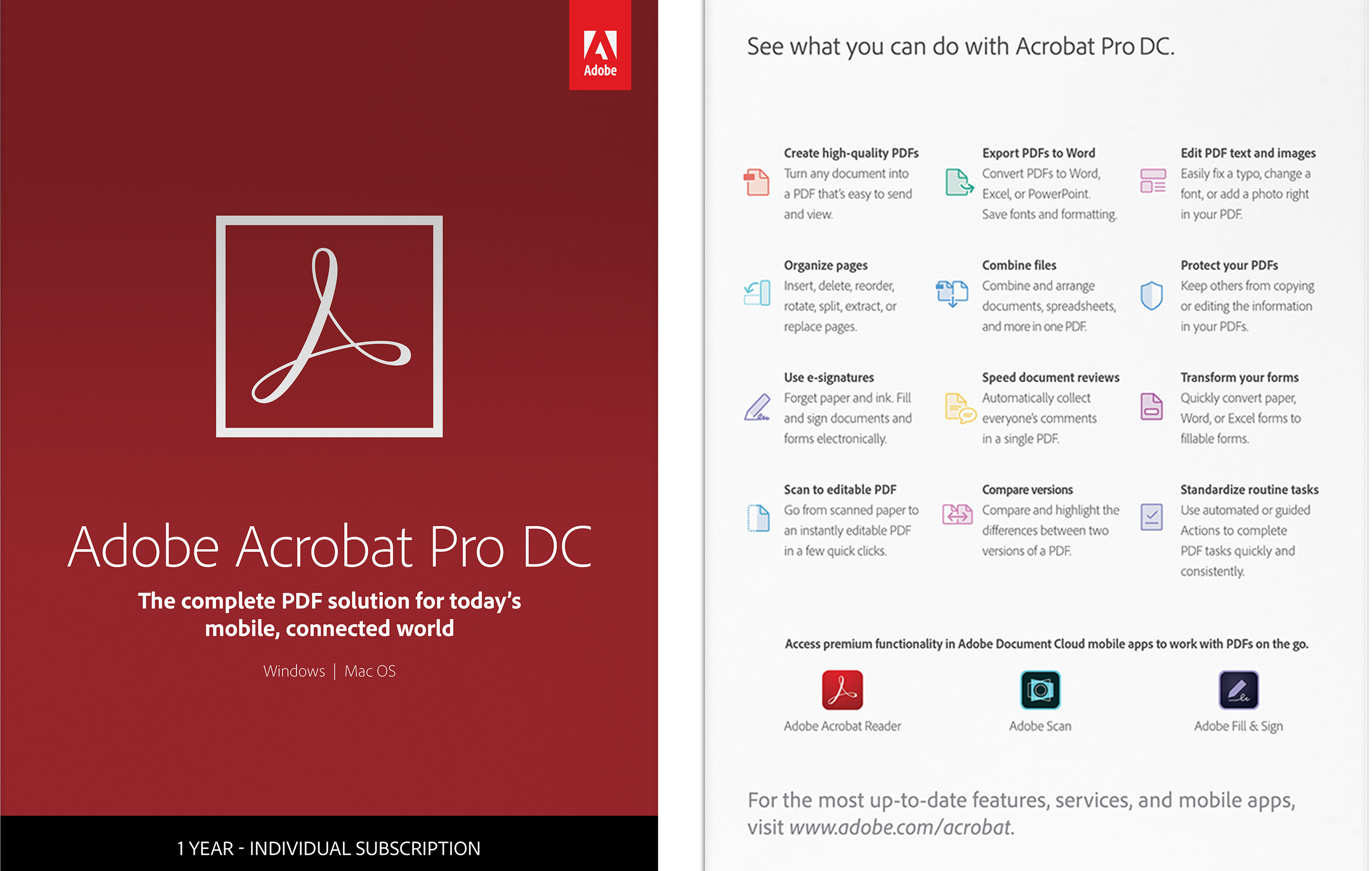 Acrobat DC Pro – Rediger og konverter PDF-filer Adobe Acrobat Pro-logptyp med säljargument