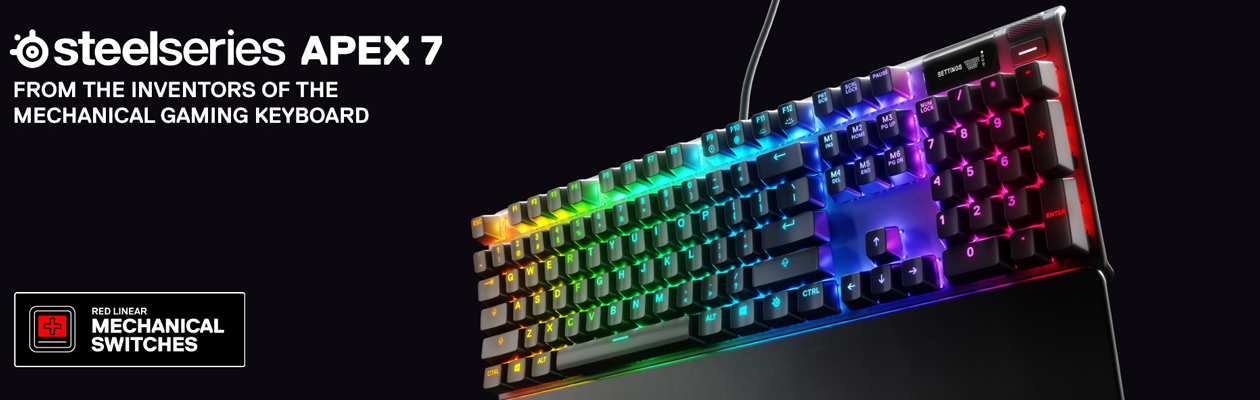 SteelSeries Apex 7 SteelSeries Apex 7 gaming tangentbord mot svart bakgrund.