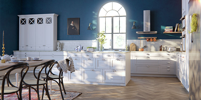 Fasett Classic White passar i allt från hus i herrgårdsstil och herrskapliga lägenheter till sommarstugor. Epoq-köket Fasett i färgen Classic White