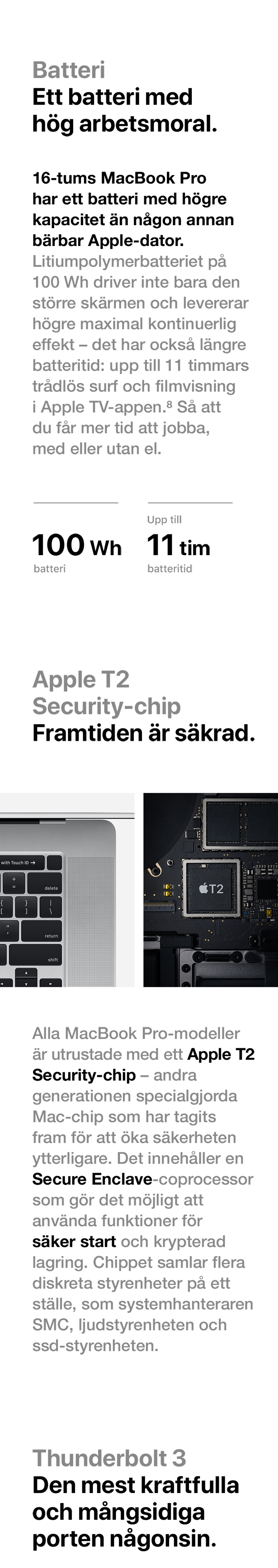 Kraftfullt batteri och Apple T2 Security-chip MacBook Pro 16