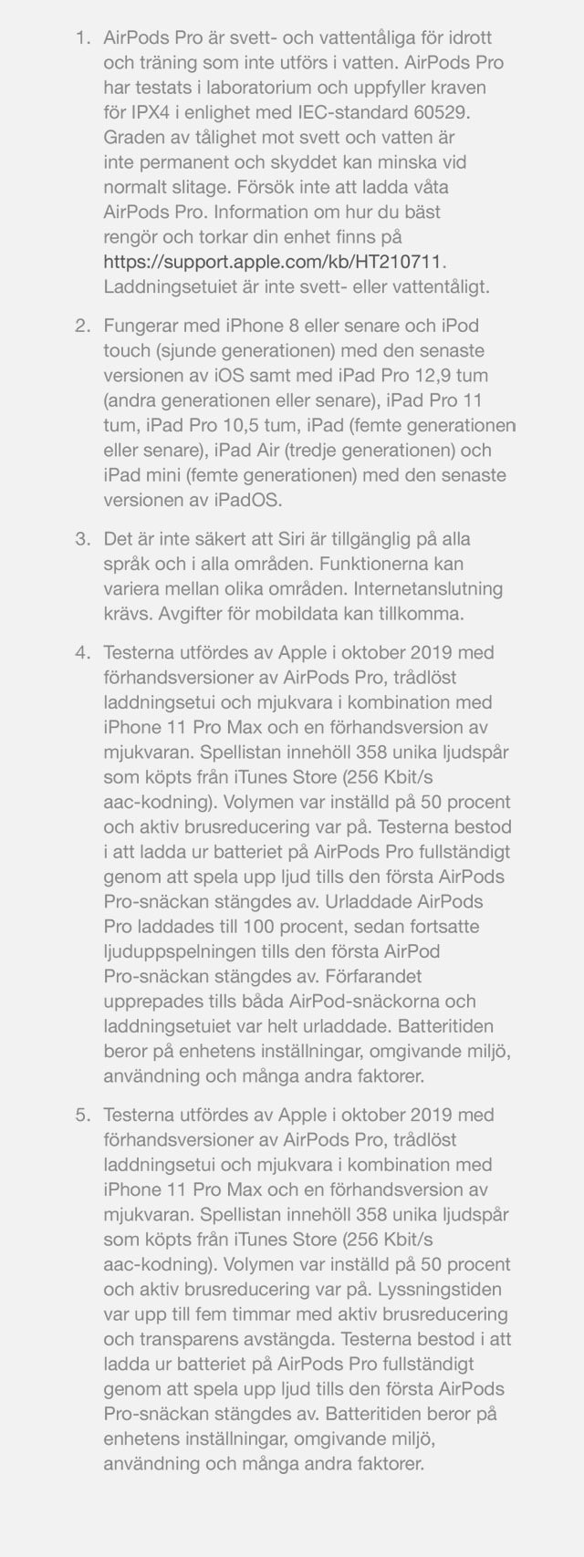 AirPods Pro disclaimer