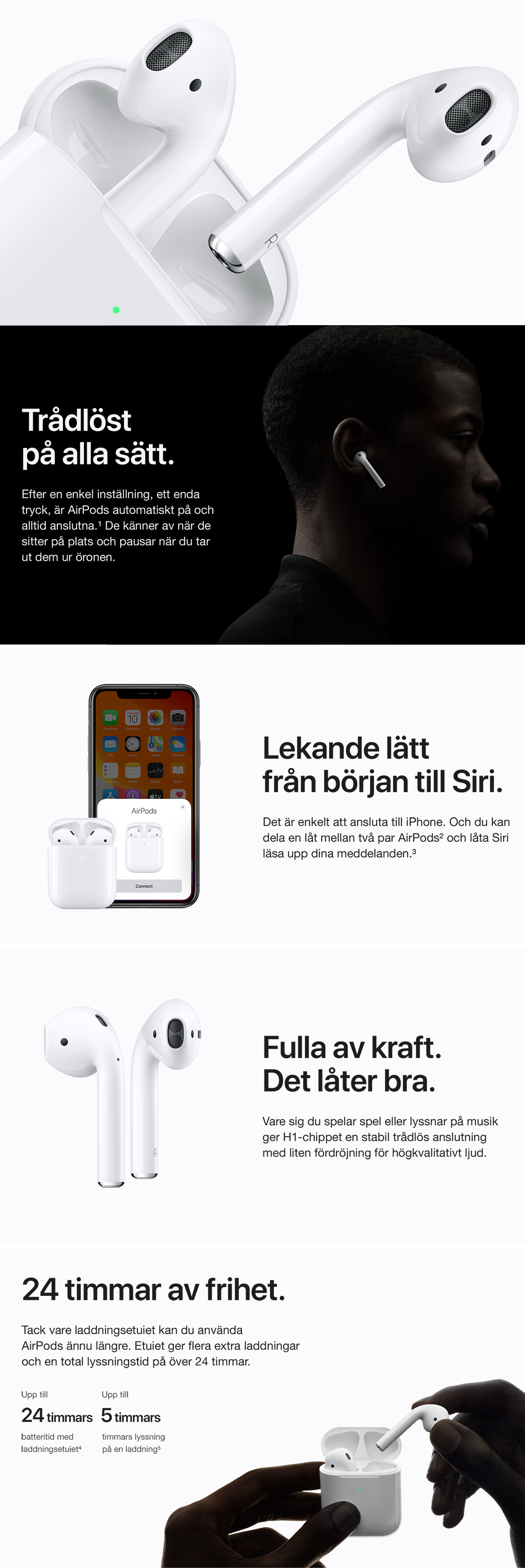 Trådlös och full av kraft med 24 timmars batteritid AirPods