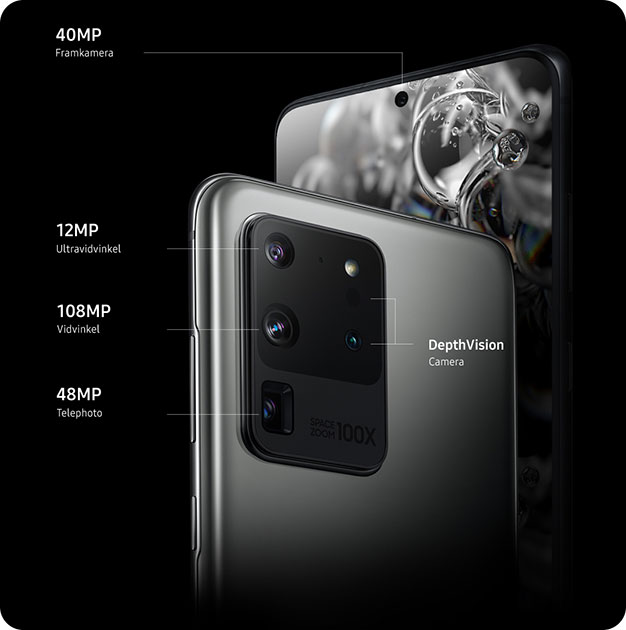 Samsungs bästa kameratelefon någonsin som säkrar fina bilder och video Samsung Galaxy S20 Ultra i svart