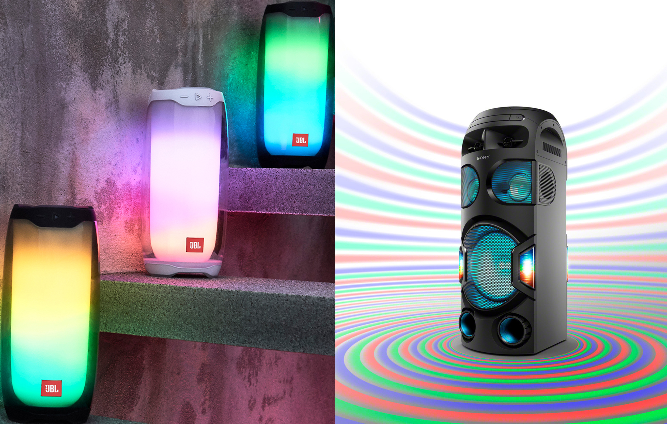 Vilka ljus- och partyeffekter behöver du? Partyhögtalare från JBL och Sony med ljusshow i olika färger