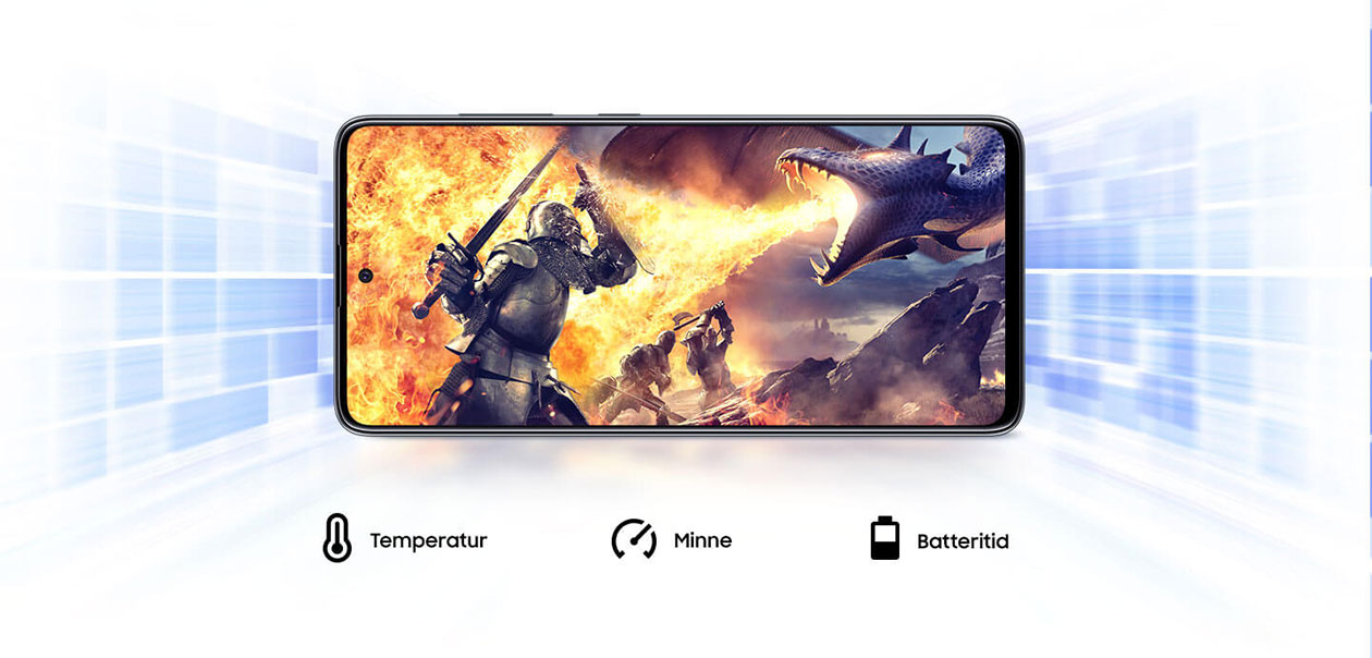 Game Booster ger din inre gamer ett lyft Galaxy A51 och ikoner för temperatur, minne och batteritid