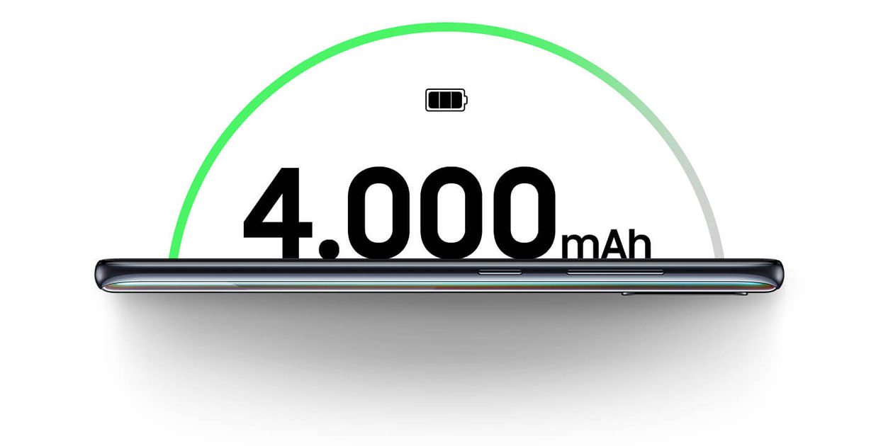 Ett batteri som räcker dagen lång Galaxy A51 och illustration av batterit på 4.000 mAh