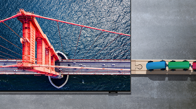QLED innebär enastående bildkvalitet oavsett vad du tittar på QLED-TV med Brio-tåg som glider sömlöst in i bilden från höger
