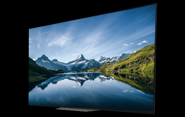 OLED är slanka med snygg design OLED-TV med berg och vatten