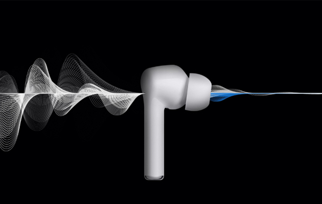 Huawei Freebuds 3i har aktiv brusreducering Huawei Freebuds 3i med ljudvågor