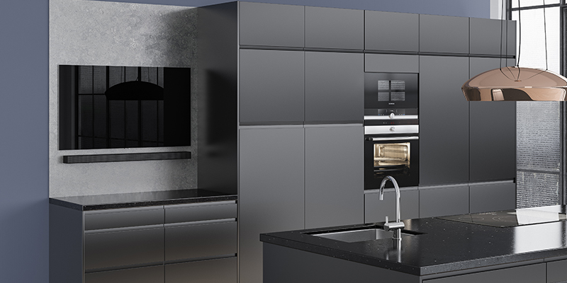 Integra Black är en elegant, djup och svart modell – perfekt för moderna hem Svart handtagslöst kök – Integra Black från Epoq