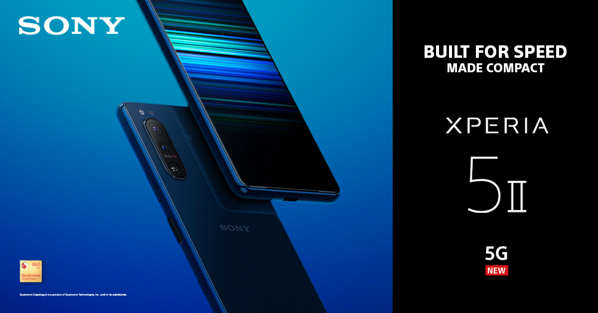 Sony Xperia 5 II - en snabb och kompakt smartphone med 5G Sony Xperia 5 II-mobiltelefoner på banner