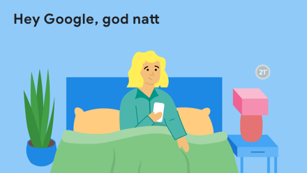 Hey Google, jag är hemma! Ritning av en kvinna som kommer hem