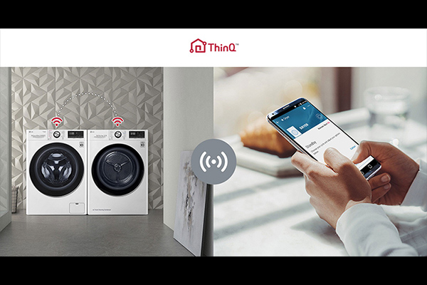 LG svart tvättmaskin och torktumlare L