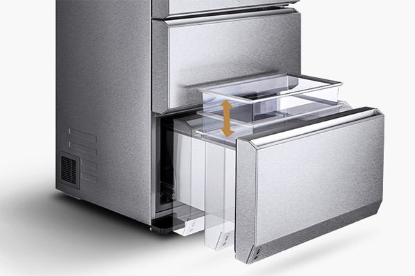 LG Signature med Auto Lift Drawer En uttragen låda med en illustration för automatisk upplyftning