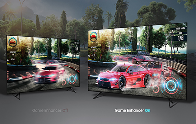 Game Enhancer framhäver detaljer i ljusa och mörka områden TV-apparater som visar skillnaden i skärpa på TV-apparater med och utan enhancer-teknologi