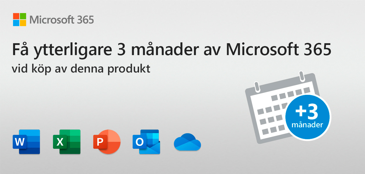 Få ytterligare 3 månader med Microsoft 365 Banner med Microsoft 365 logotyp och texten: Få ytterligare 3 månader med Microsoft 365”