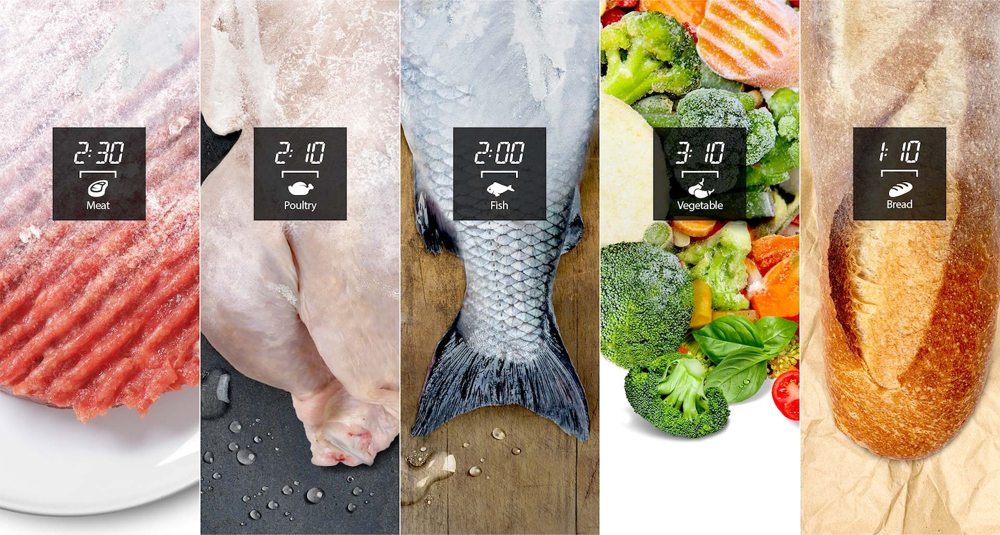 Tina snabbt Bild på kött, kyckling, fisk, grönsaker och bröd