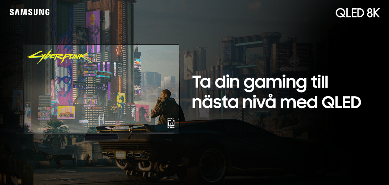 Ta gaming till nästa nivå med QLED TV med texten; ta gaming till nästa nivå med QLED