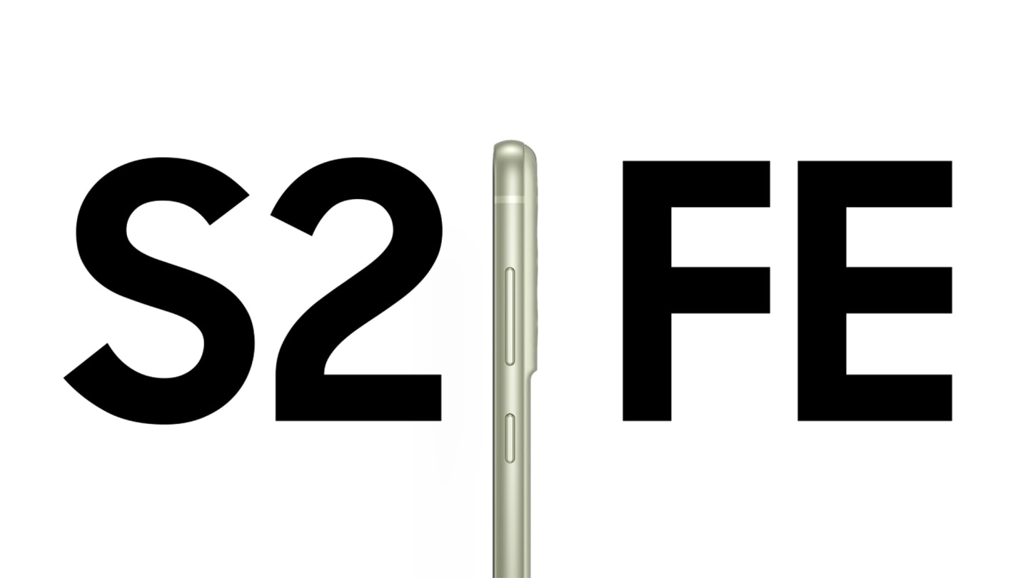 Samsung Galaxy S21 FE skrivet med mobil som ett tal 