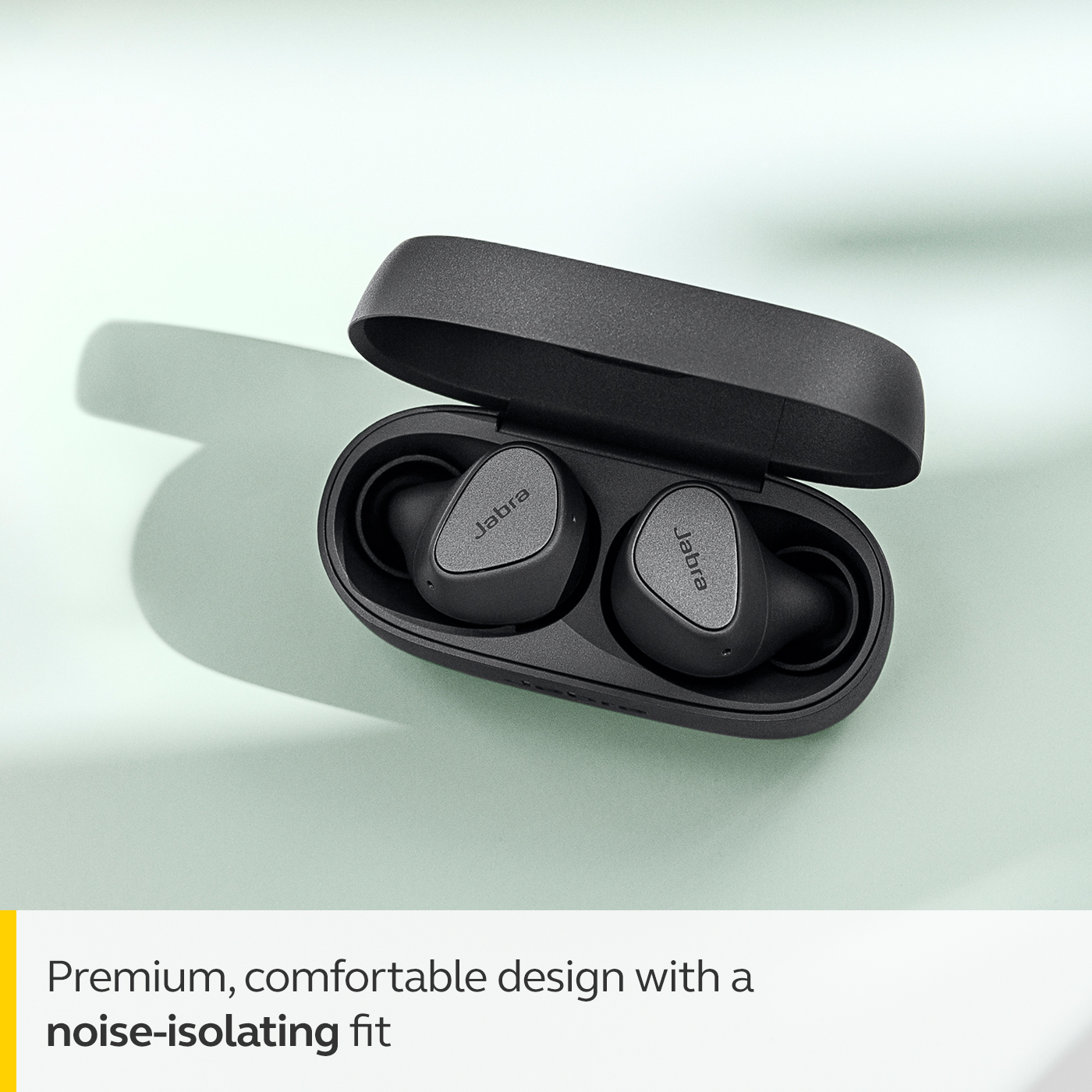 Elite 3 är designad för att erbjuda enastående ljudisolering Jabra Elite 3 äkta trådlösa öronsnäckor och text om passform