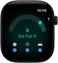 Apple Watch Series 12, aluminiumboett i färgen svart, dagsformspoäng på 8, höger sida, Digital Crown