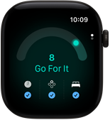 Apple Watch Series 12, aluminiumboett i färgen svart, dagsformspoäng på 8, höger sida, Digital Crown
