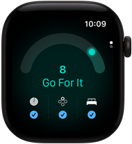 Apple Watch Series 12, aluminiumboett i färgen svart, dagsformspoäng på 8, höger sida, Digital Crown