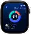Apple Watch Series 12, aluminiumboett i färgen rymdgrå, cirkeldiagram med sömnpoäng, höger sida, Digital Crown