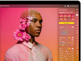 MacBook Pro-skärm med en bild på en person som redigeras i Capture One