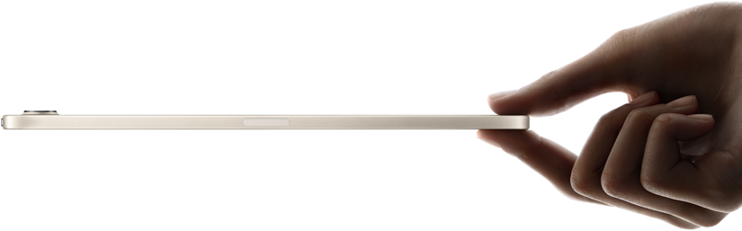 iPad mini som hålls i handen, sedd från sidan, tunn och lätt design