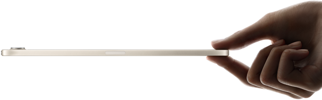 iPad mini som hålls i handen, sedd från sidan, tunn och lätt design
